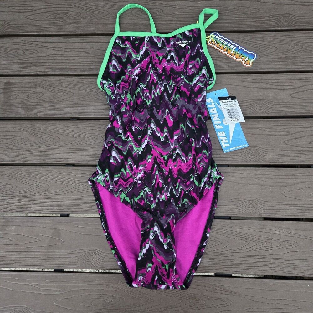 TYR The Finals Funhou Non Foil Multi/purple Girl Women  1 Piece Swim Sz: 28 New